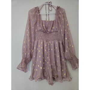Endless Rose Pink/Gold Polka Dot Chiffon Smocked Balloon Sleeve Romper M